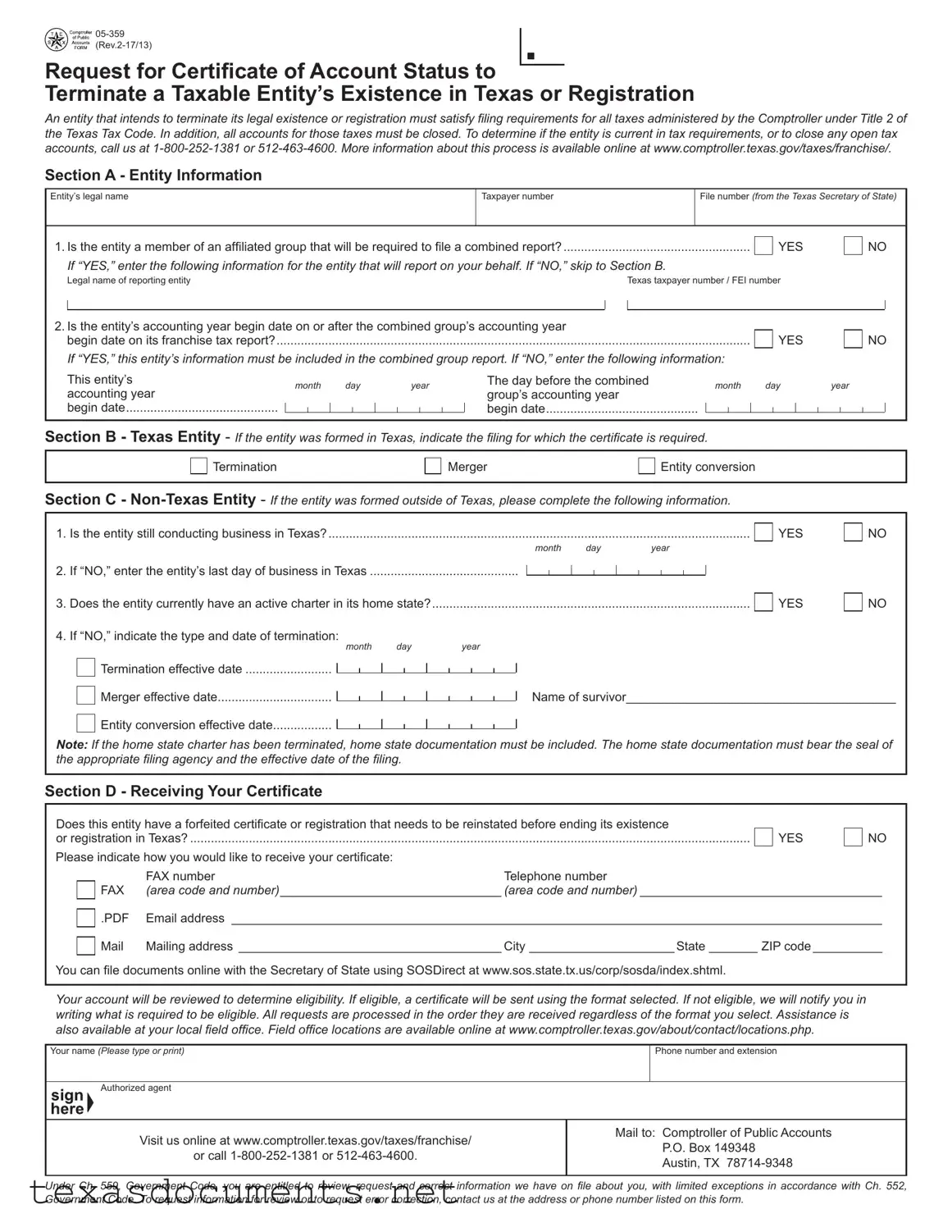 Fill Your 5 359 Texas Form