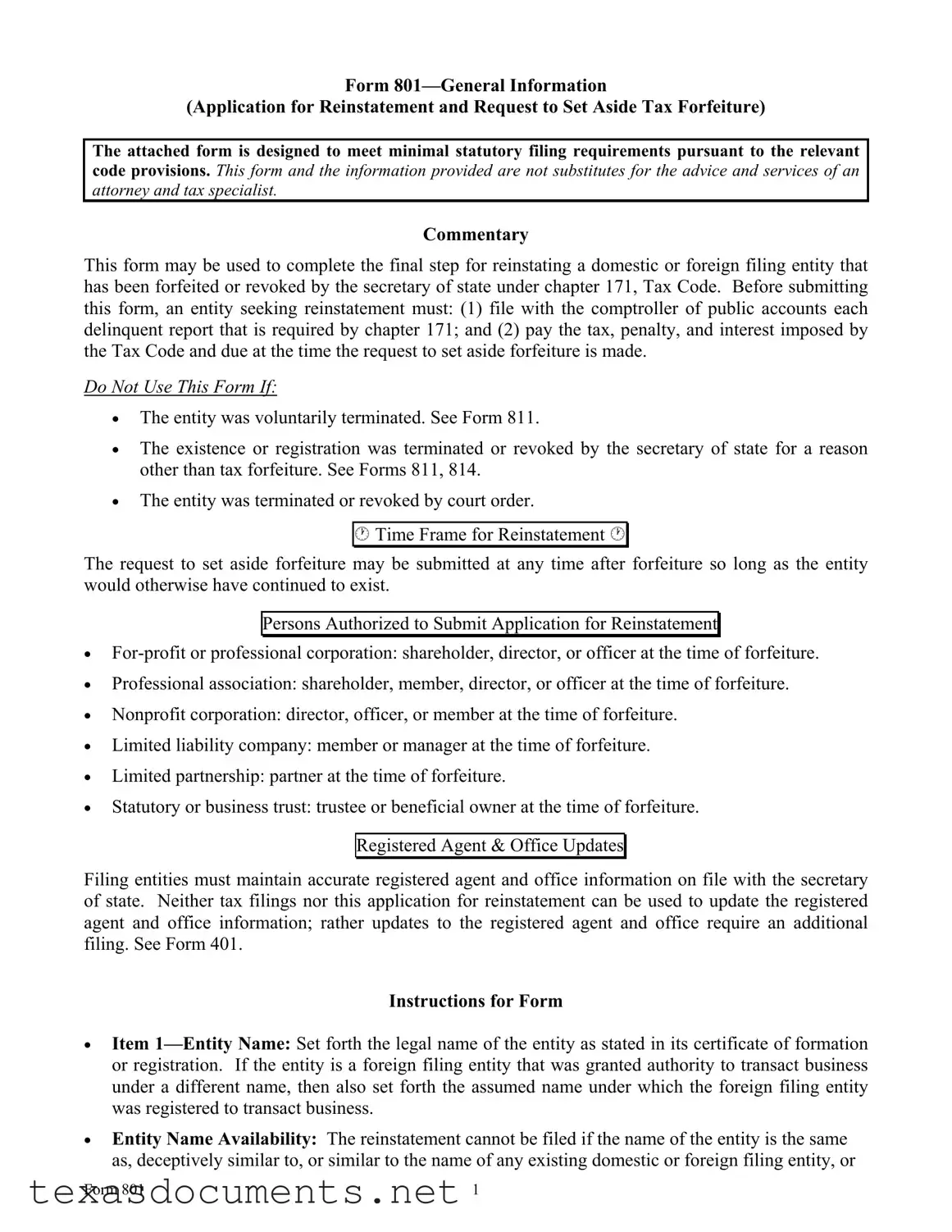 Fill Your 801 Texas Form