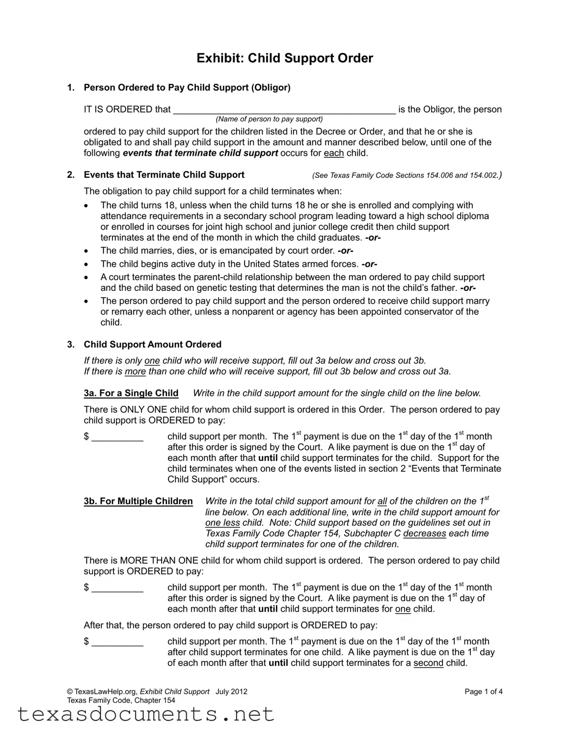 Fill Your Child Support Texas Form