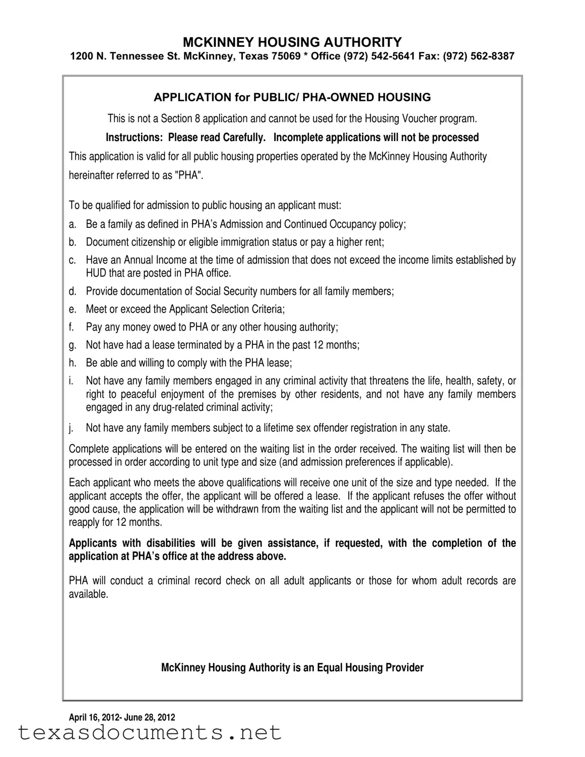 Fill Your Housing Authority Of Mckinney Texas Form
