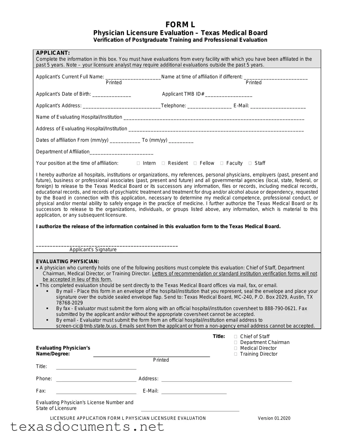 Fill Your L For Texas Medical Board Form