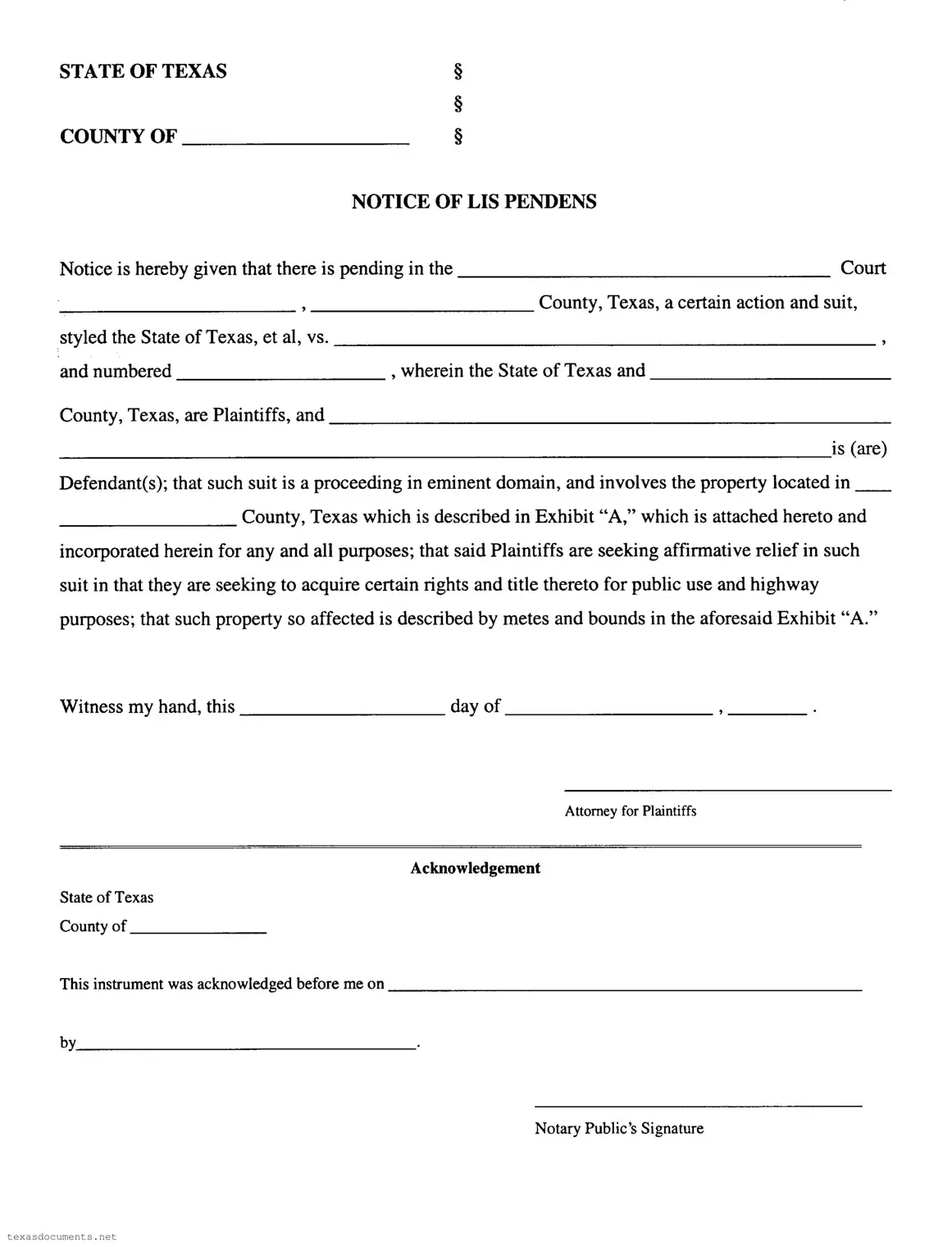 Fill Your Lis Pendens Texas Form