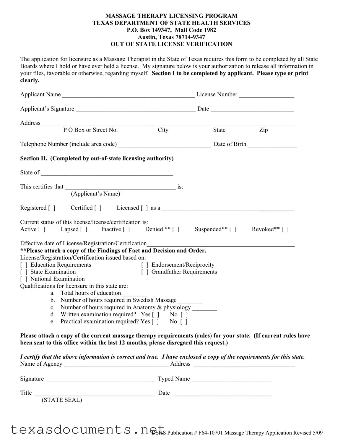 Fill Your Massage License Texas Lookup Form