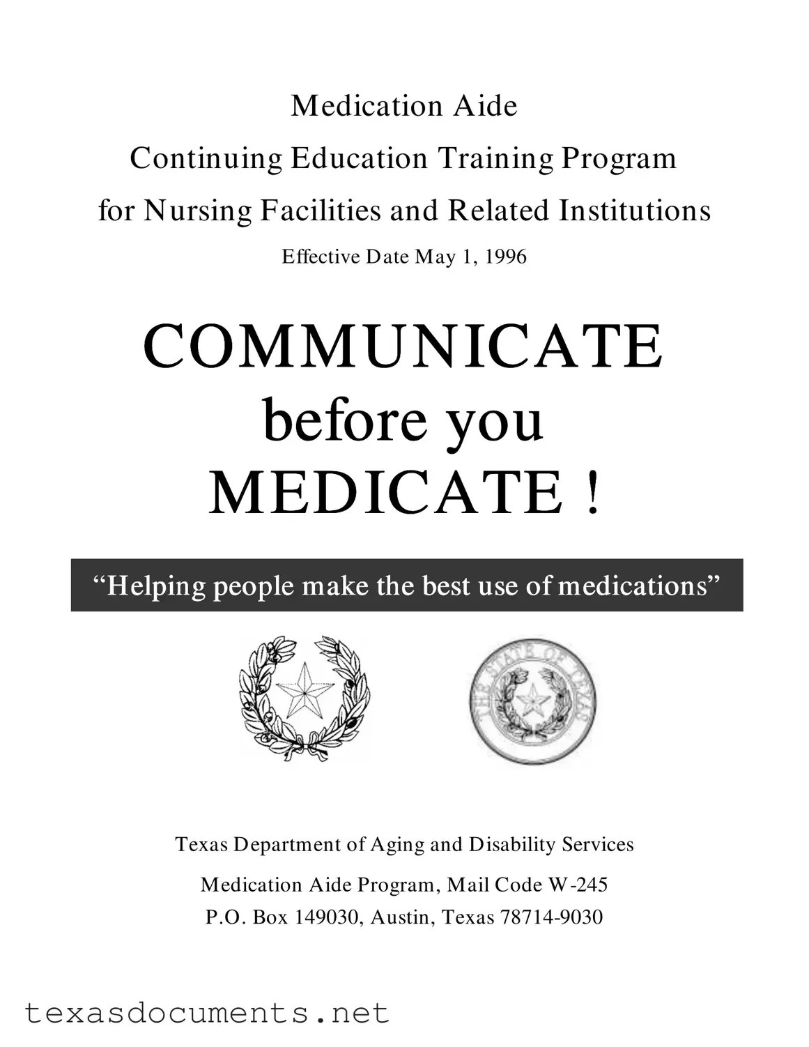 Fill Your Medication Aide Renewal In Texas Form
