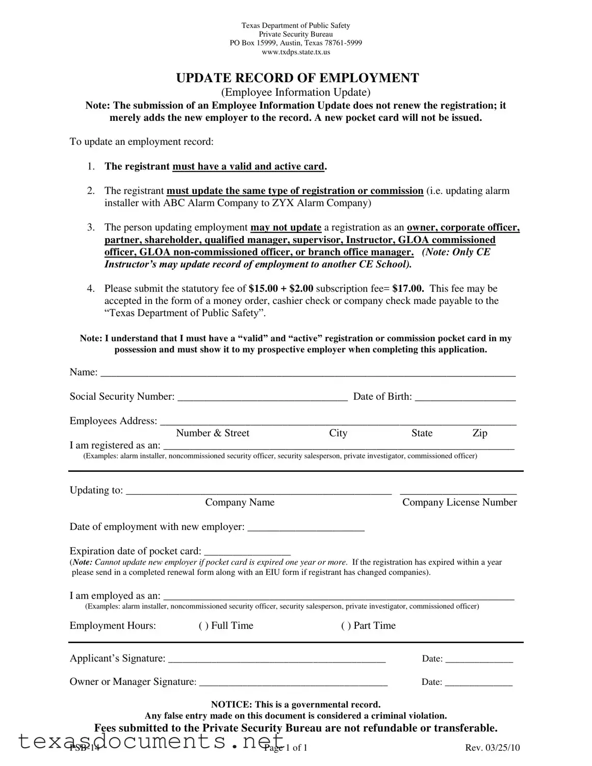 Fill Your Psb 14 Texas Form