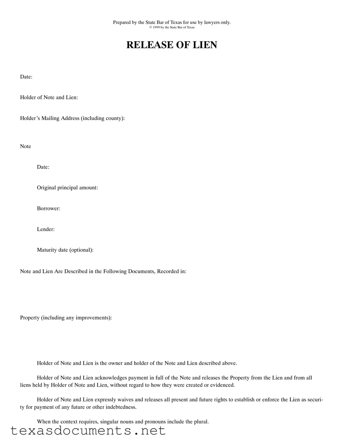 Fill Your Release Of Lien Texas Form