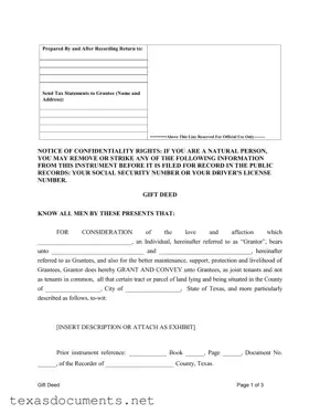 Fill Your Gift Deed Texas Form