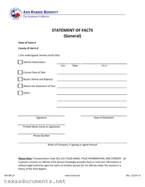 Fill Your Statement Of Fact Texas Form