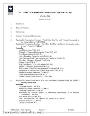 Fill Your Texas Builders Association Fixed Cost Form