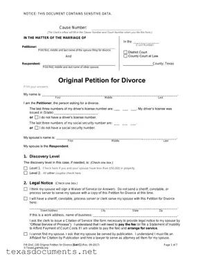 Fill Your Texas Law Help FM-DivC-100 Original Petition for Divorce Set C Form