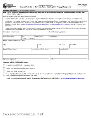 Fill Your Texas Nurse Aide Registry 5505-NAR Form