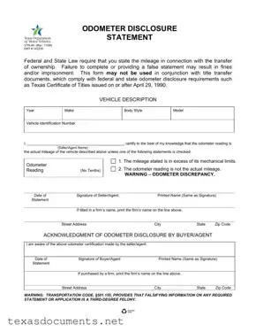 Fill Your Texas Odometer Statement Form