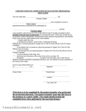 Fill Your Texas Premarital Course Certificate Form