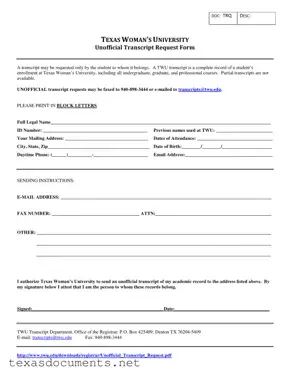 Fill Your Texas Unofficial Transcript Form