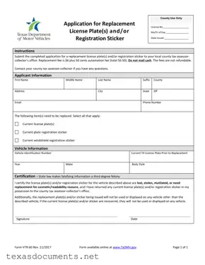 Fill Your Texas Vtr 60 Form