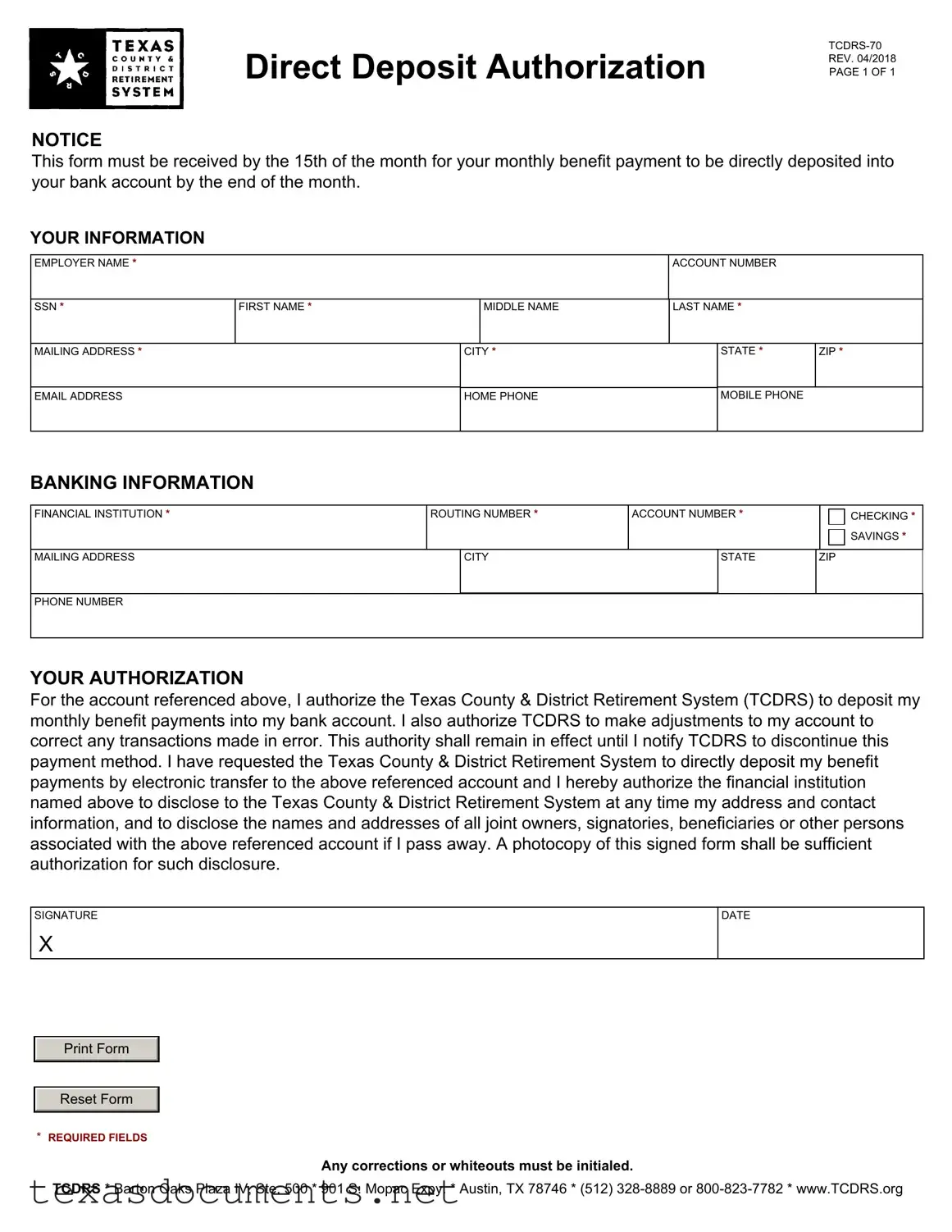 Fill Your Tcdrs 70 Texas Form