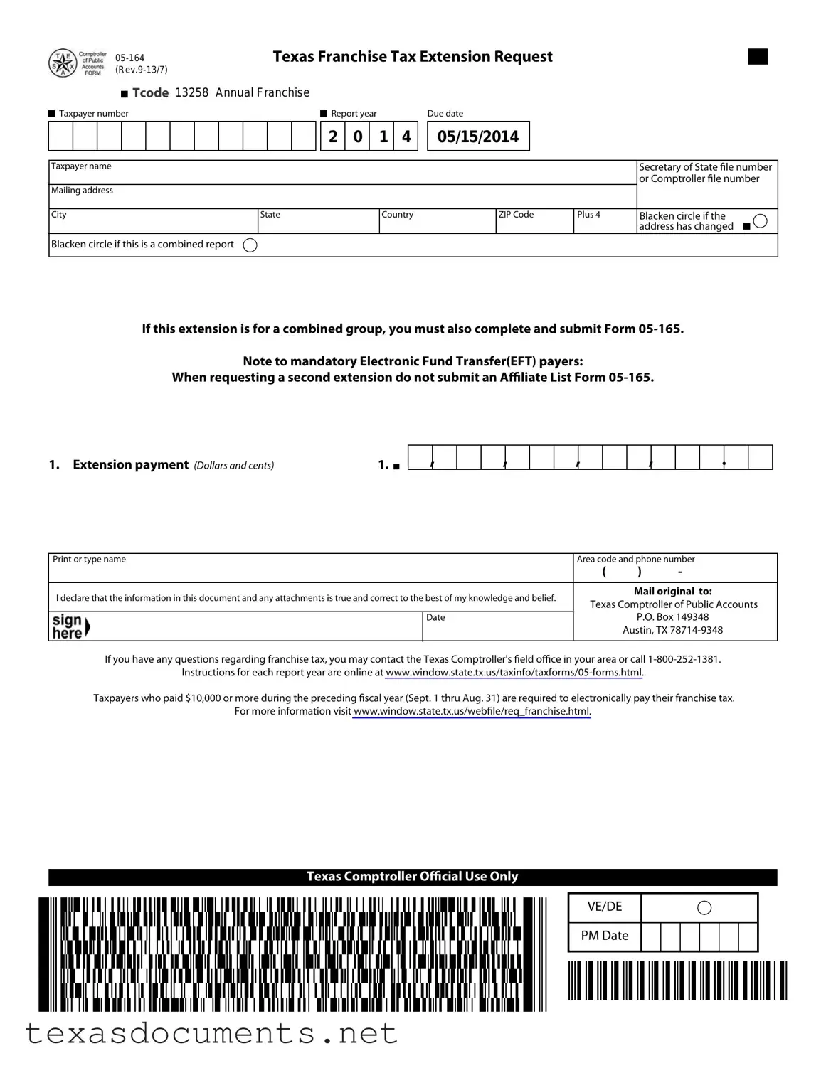 Fill Your Texas 05 164 Form