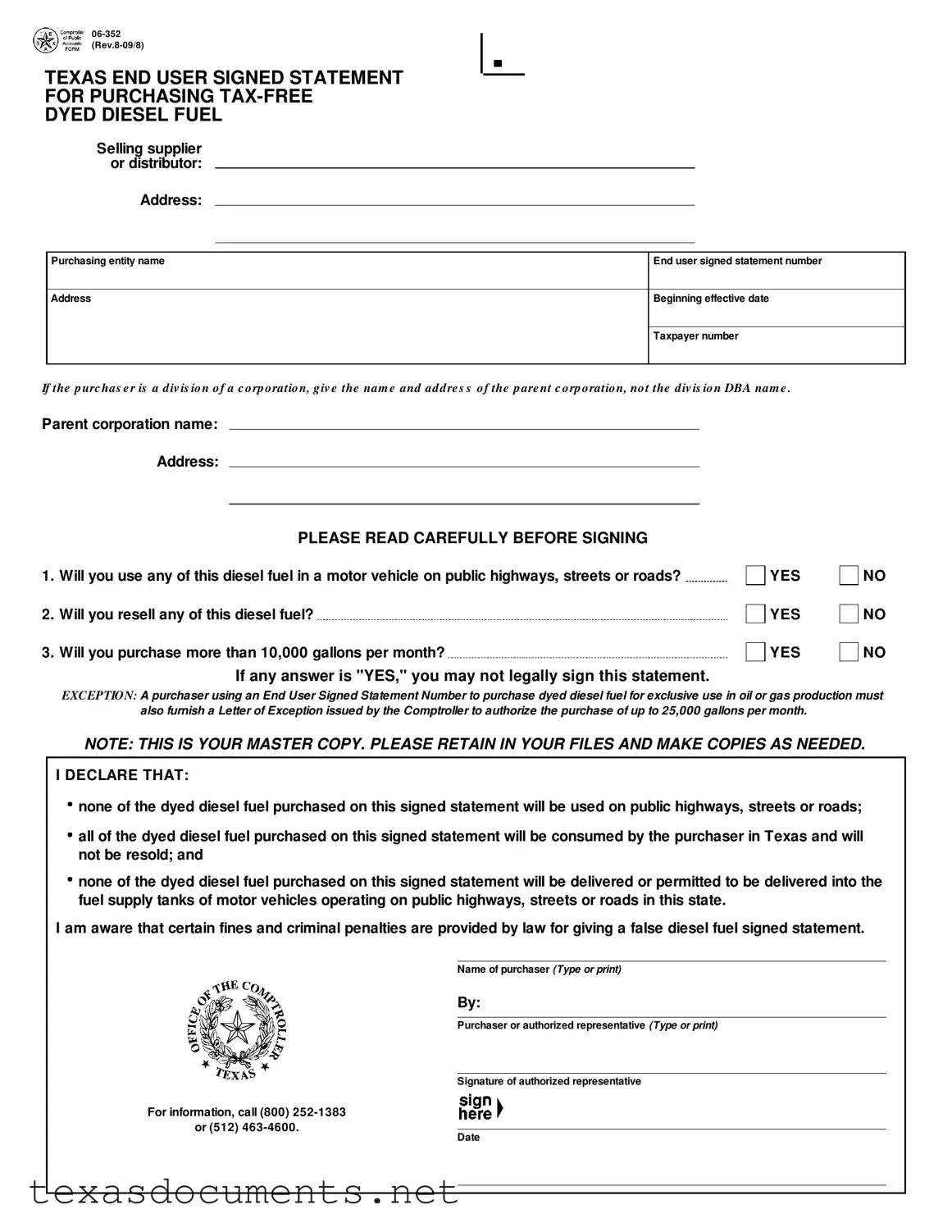 Fill Your Texas 06 352 Form