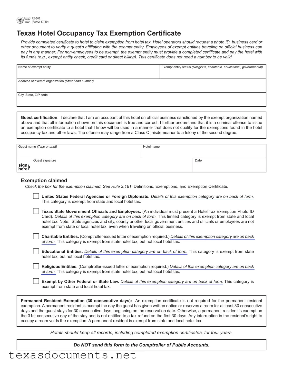 Fill Your Texas 12 302 Form
