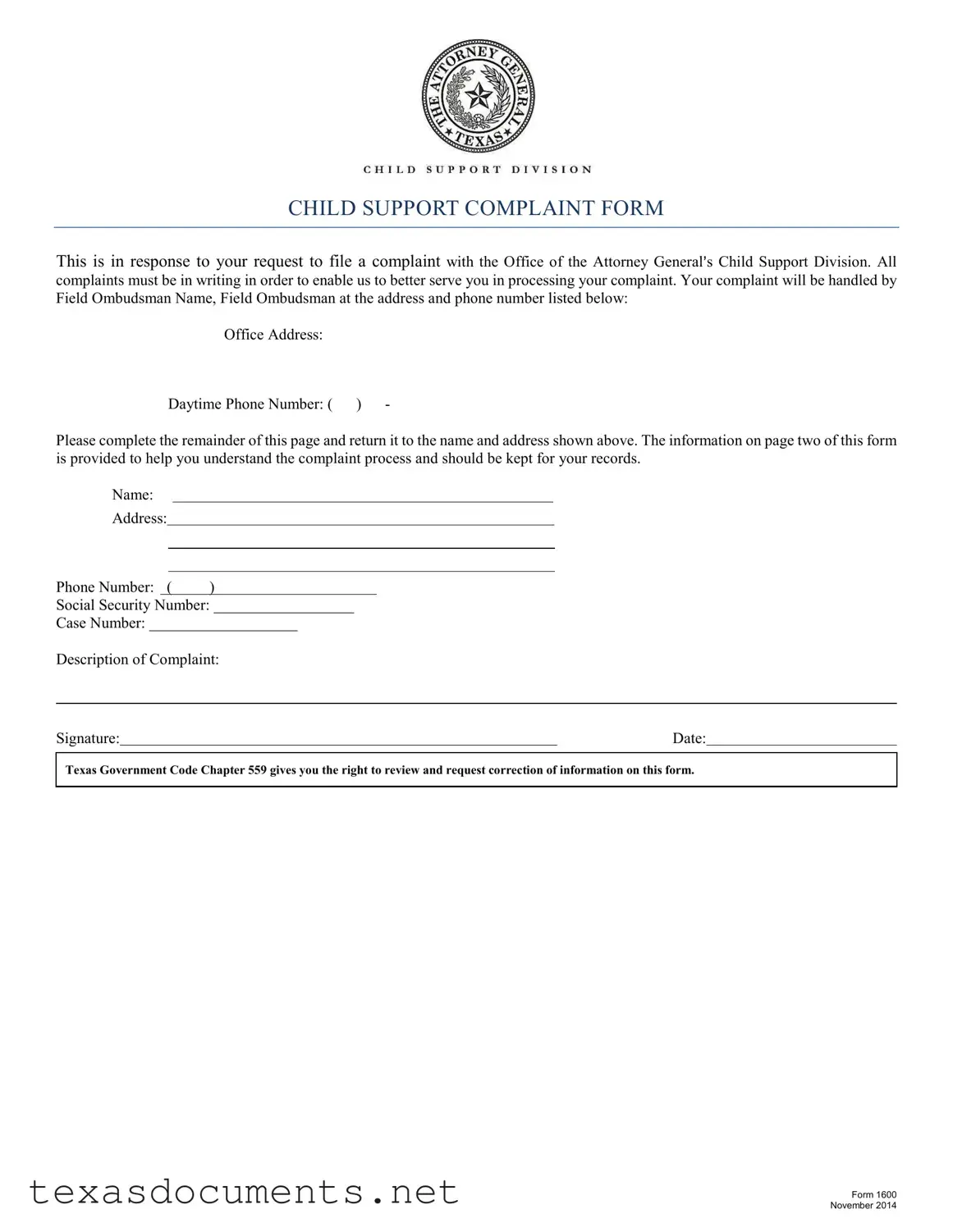 Fill Your Texas 1600 Form