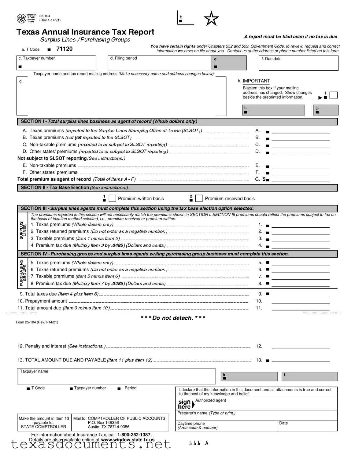 Fill Your Texas 25 104 Form