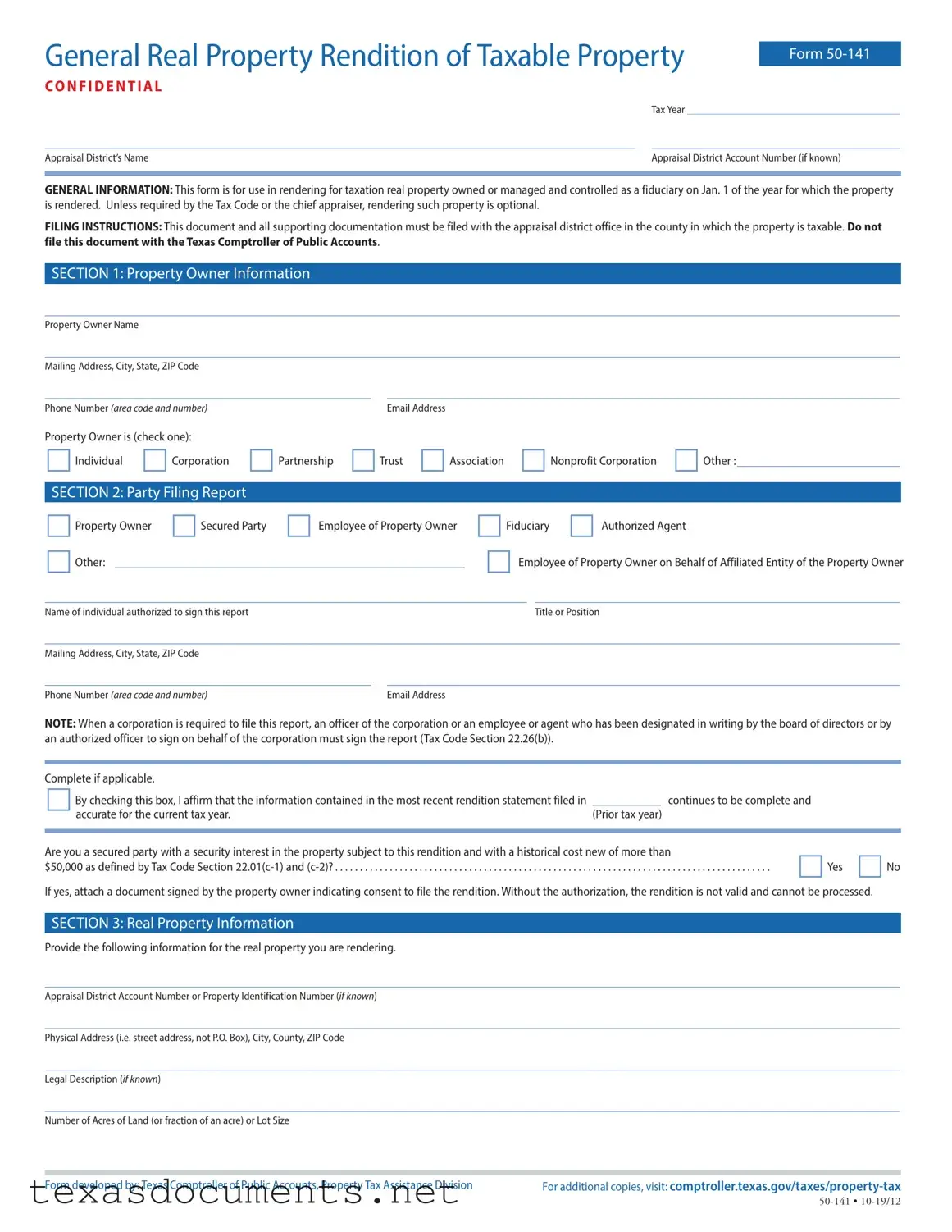 Fill Your Texas 50 141 Form