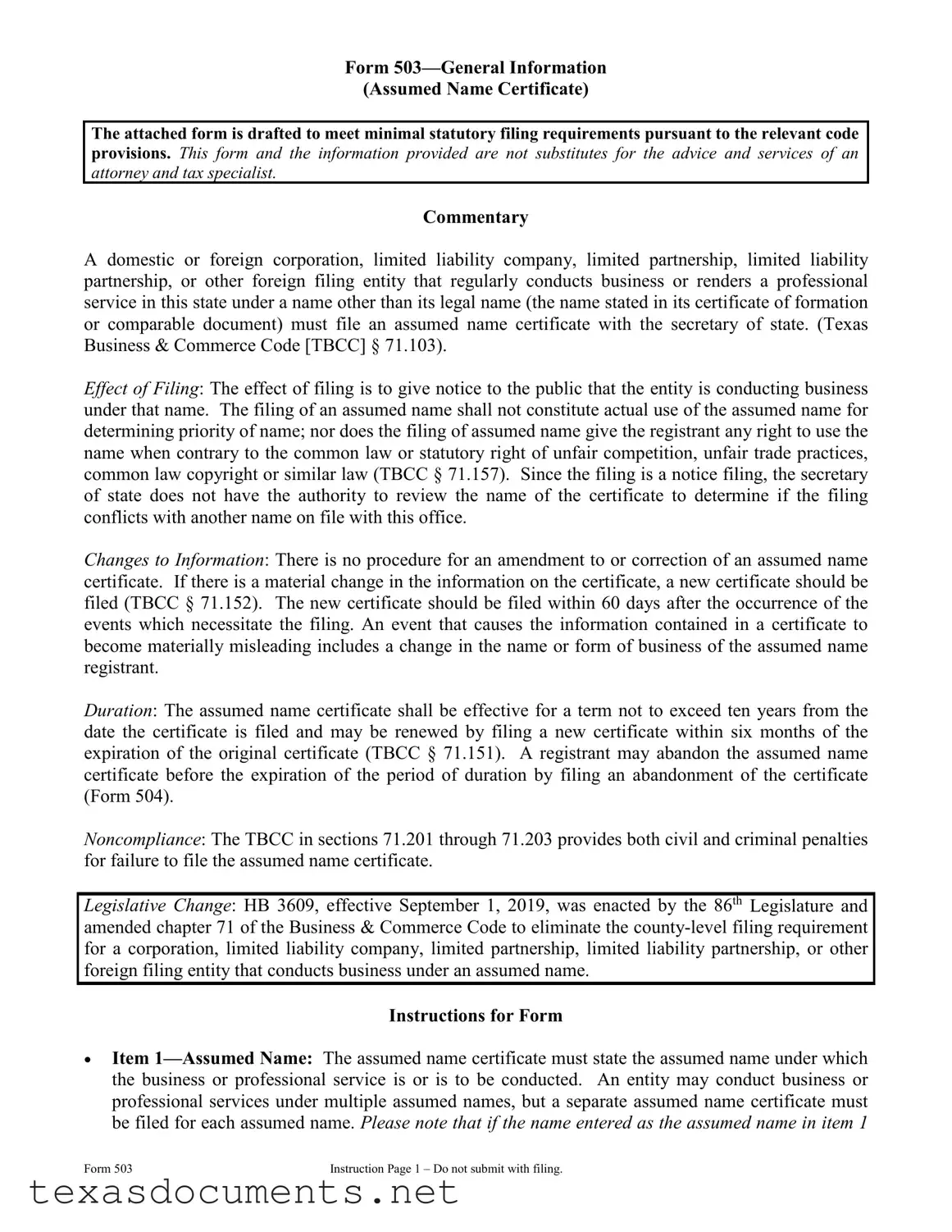 Fill Your Texas 503 Form