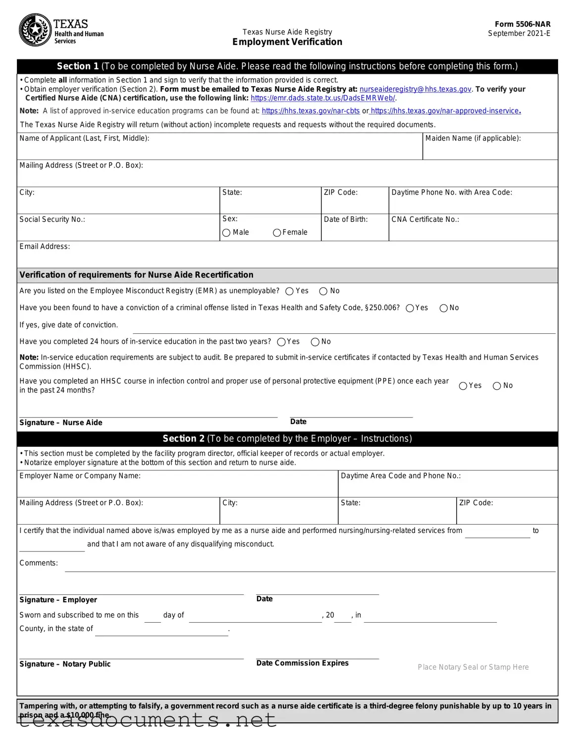 Fill Your Texas 5506 Nar Form