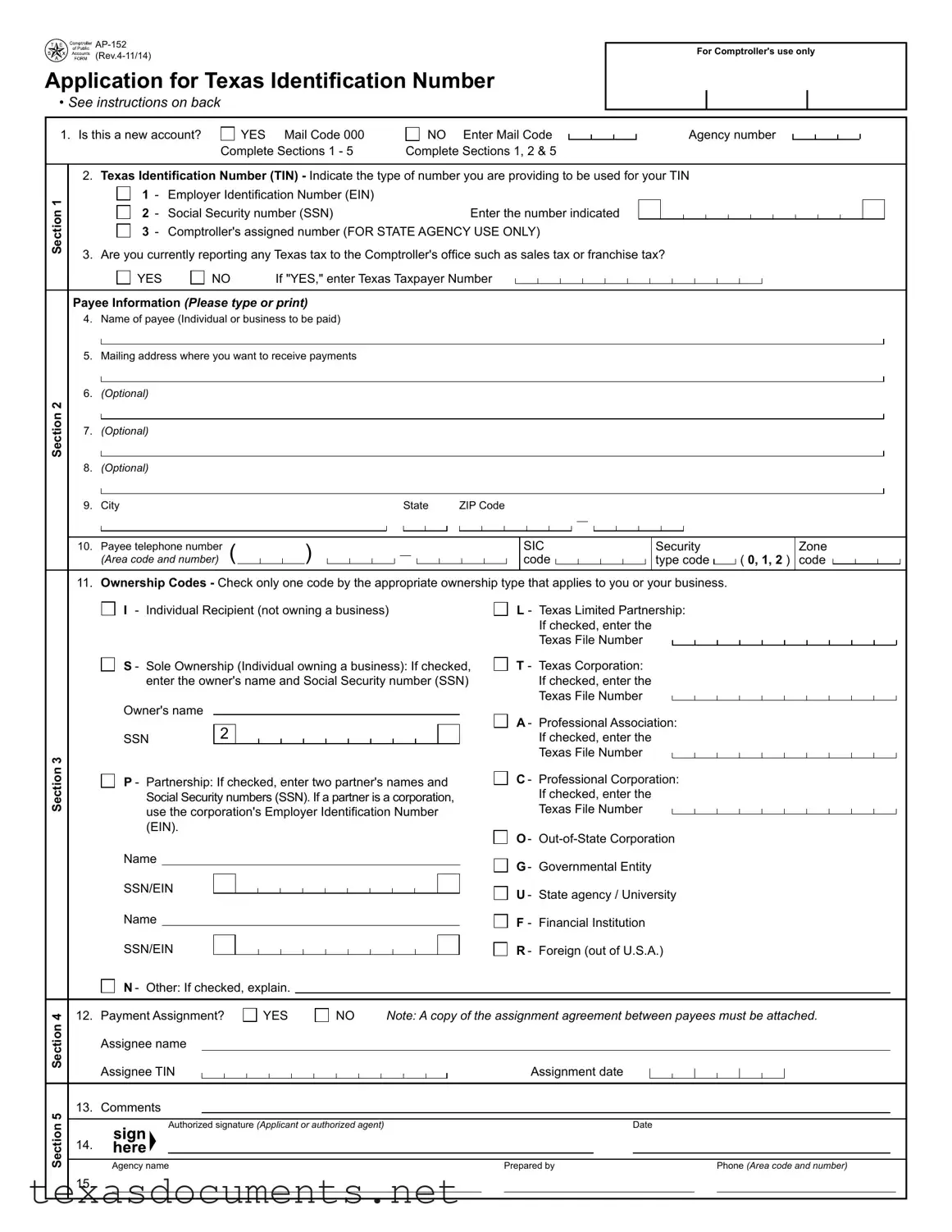 Fill Your Texas Ap 152 Form