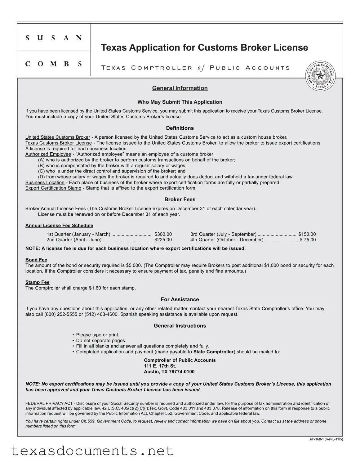 Fill Your Texas Ap 168 Form