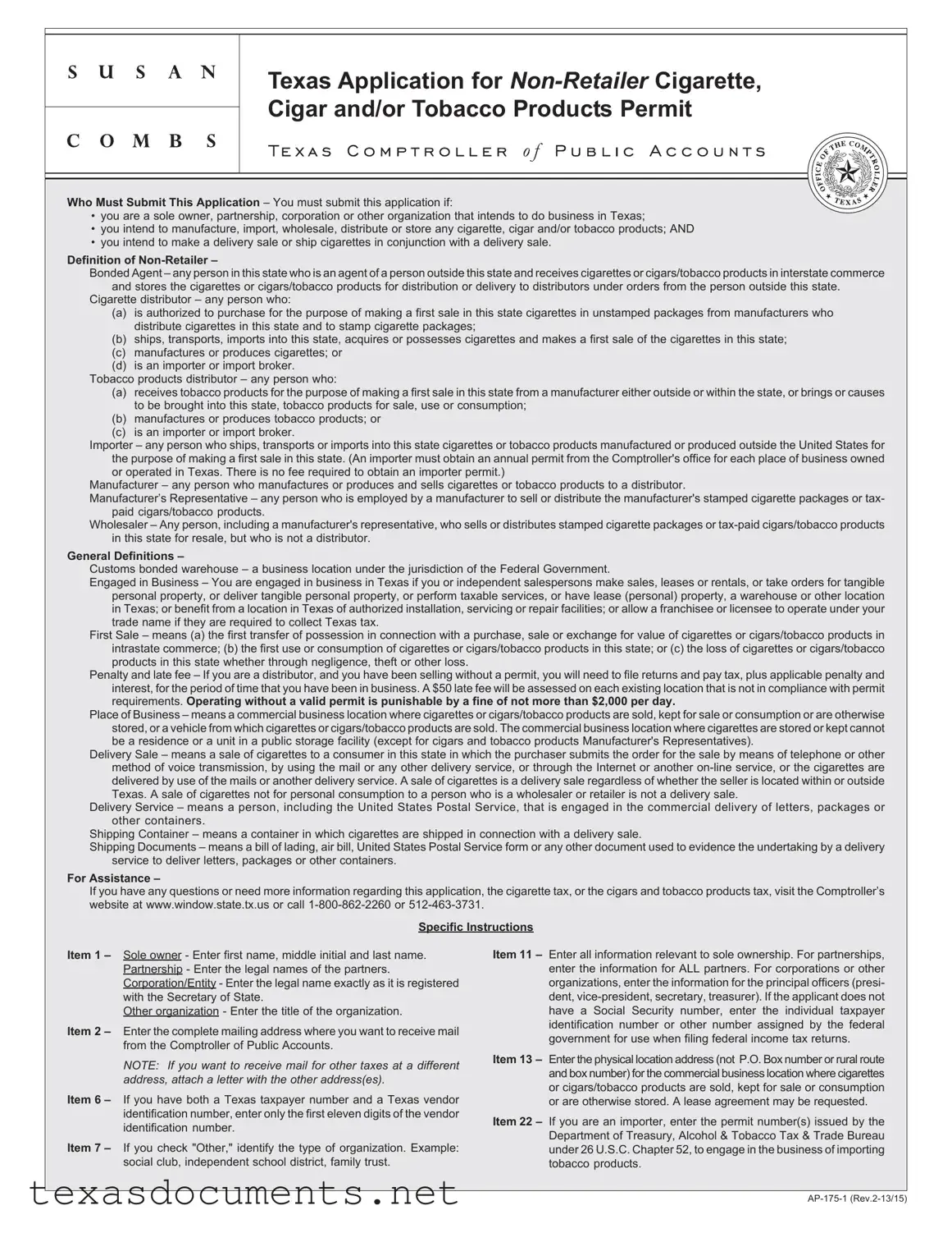 Fill Your Texas Ap 175 Form