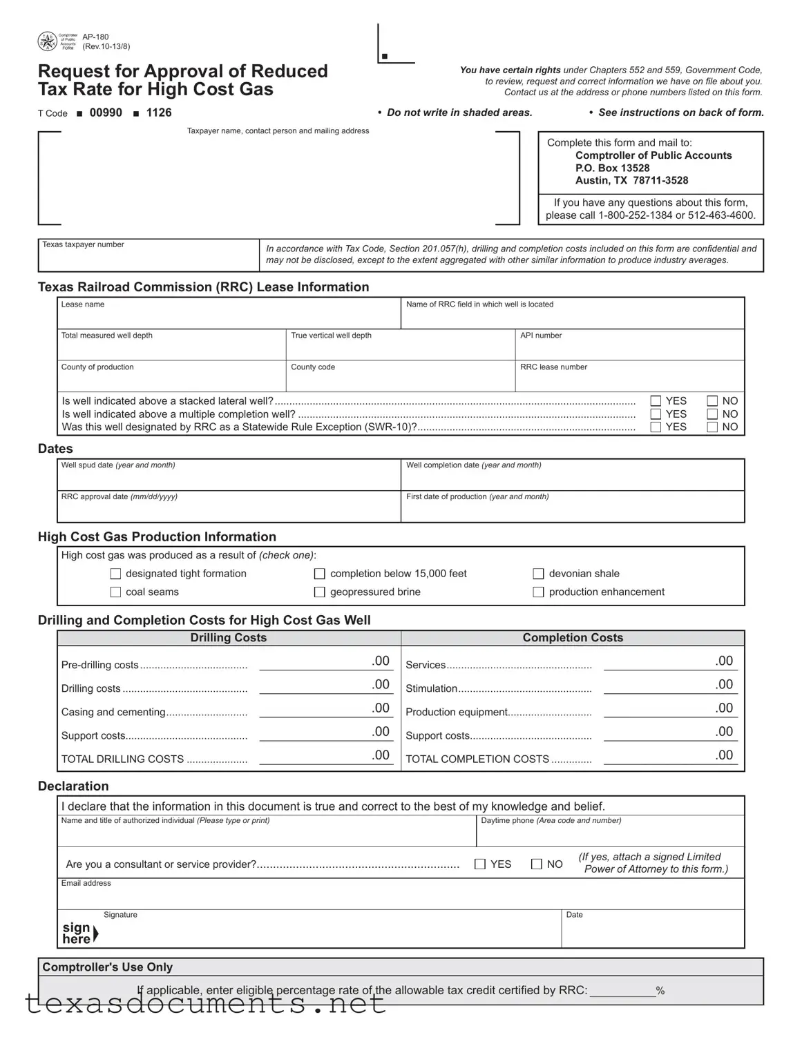 Fill Your Texas Ap 180 Form