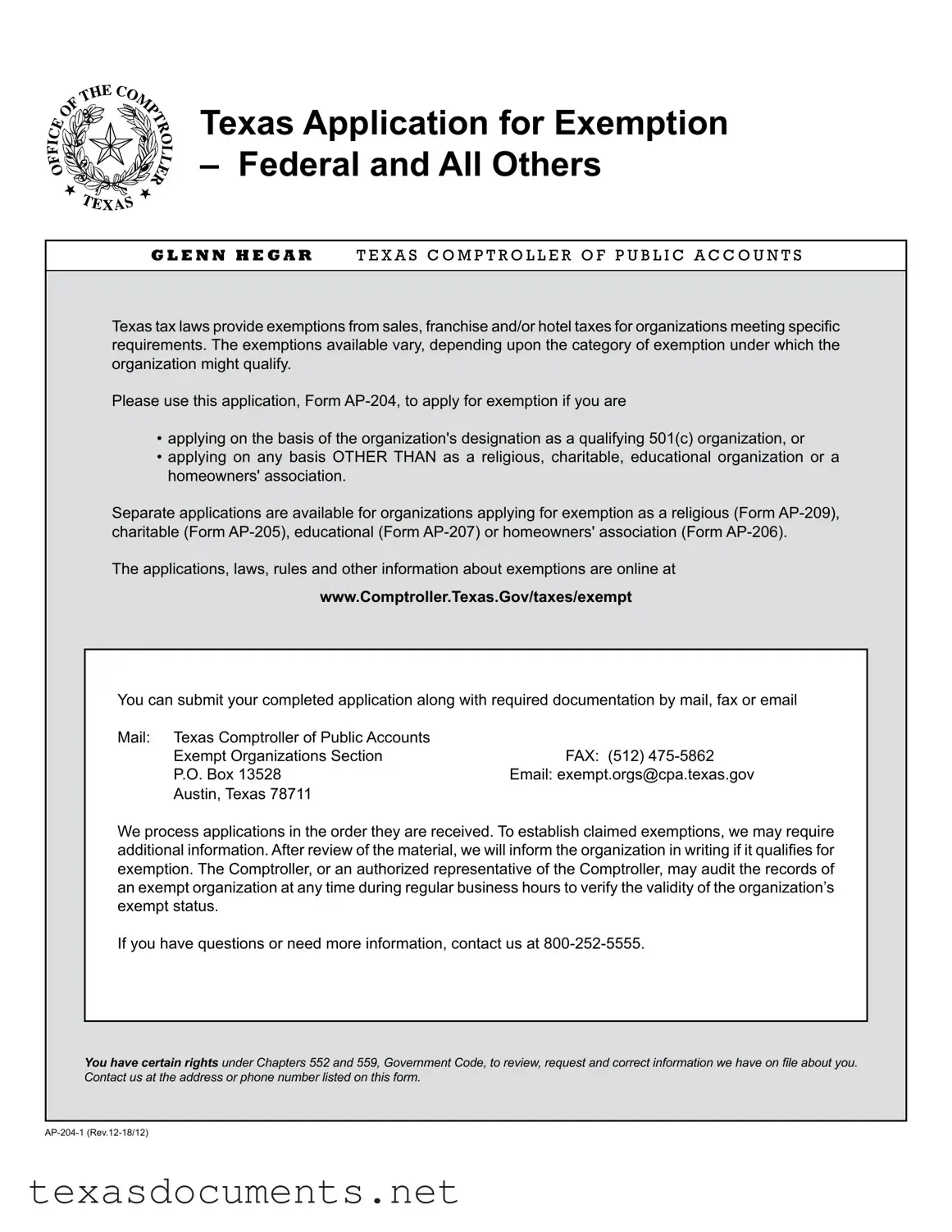 Fill Your Texas Ap 204 2 Form