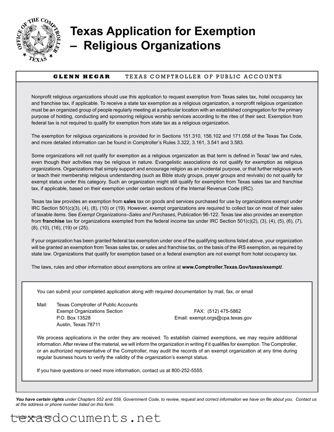 Fill Your Texas Application Exemption Form