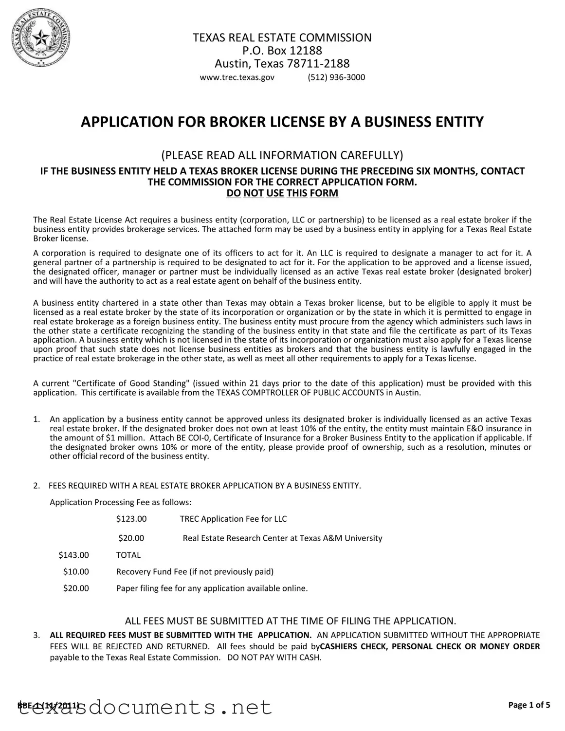 Fill Your Texas Bbe 1 Form
