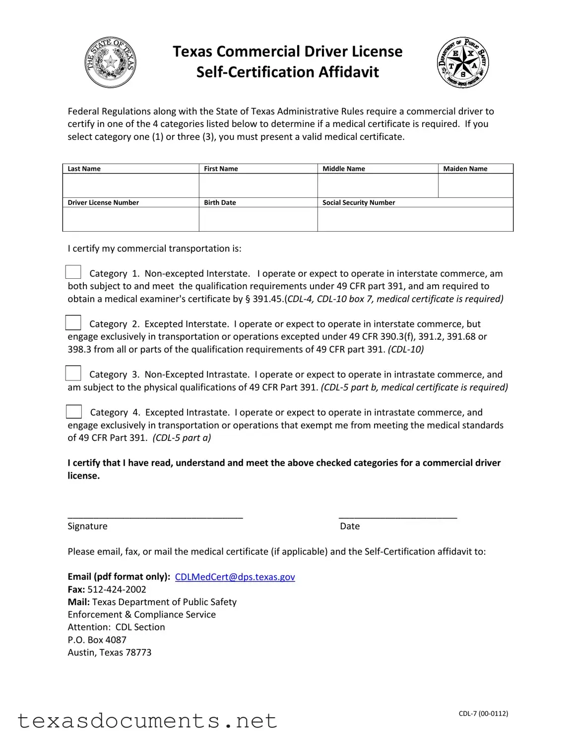Fill Your Texas Cdl 7 Form