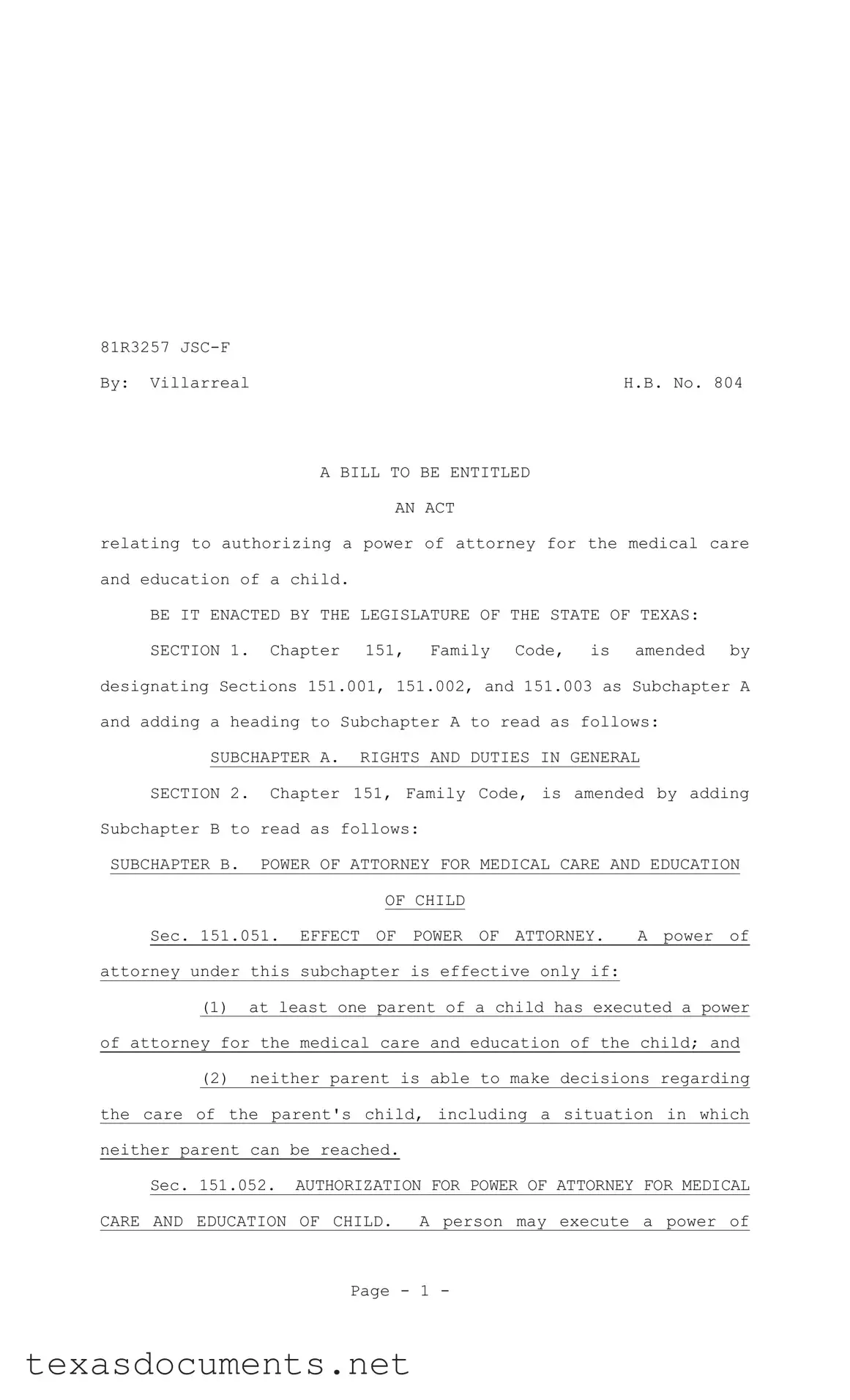 Fill Your Texas Child Power of Attorney Form