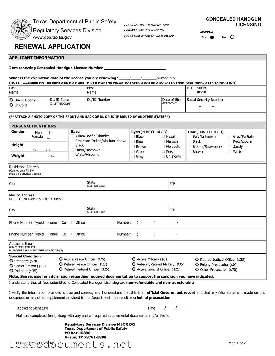 Fill Your Texas Chl 77 Form