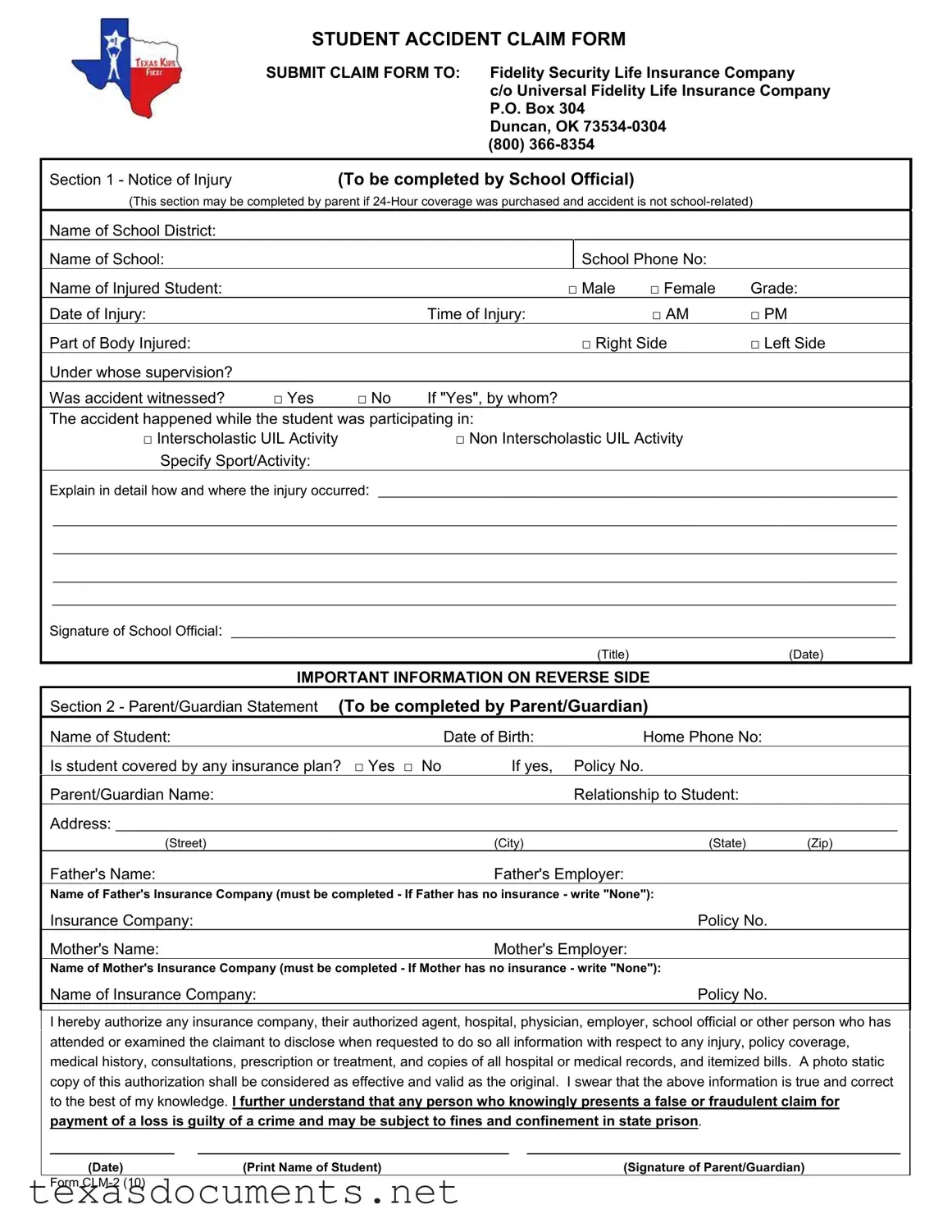 Fill Your Texas Clm 2 Form