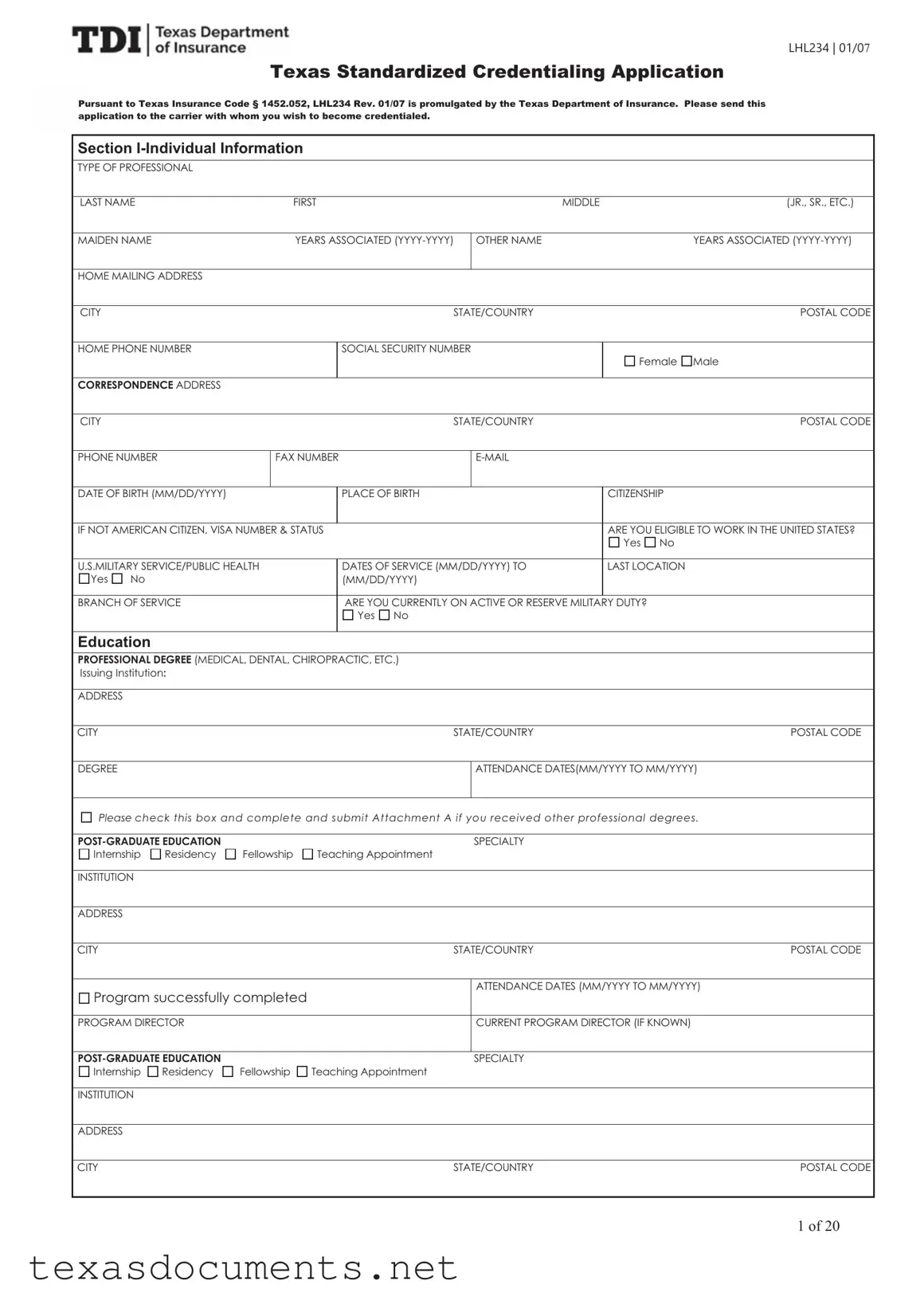 Fill Your Texas Credentialing Application Form