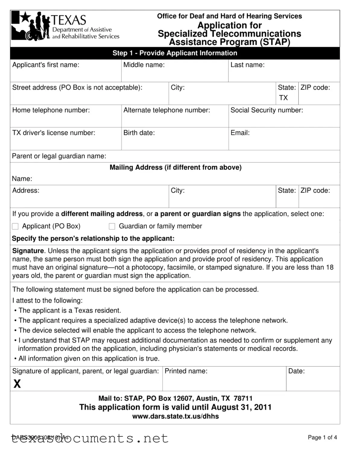 Fill Your Texas Dars3906 Form