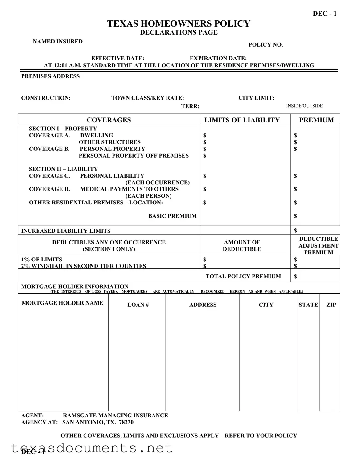 Fill Your Texas Dec 1 Form