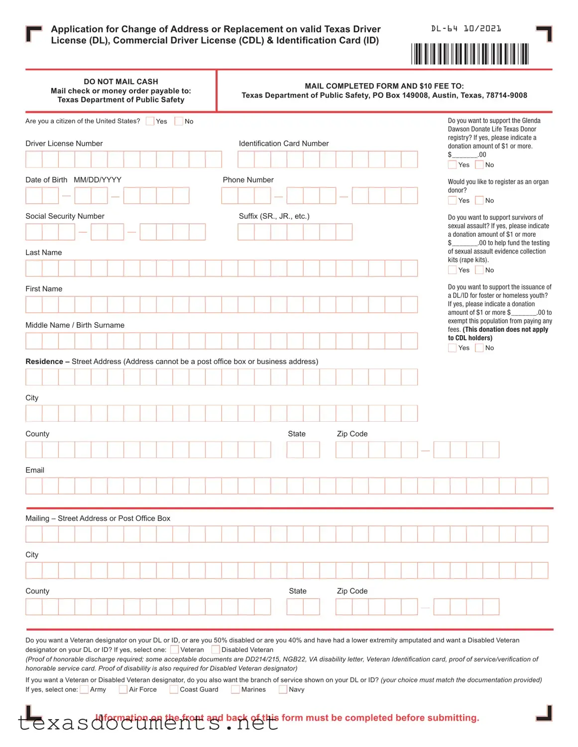 Fill Your Texas Dl 64 Form