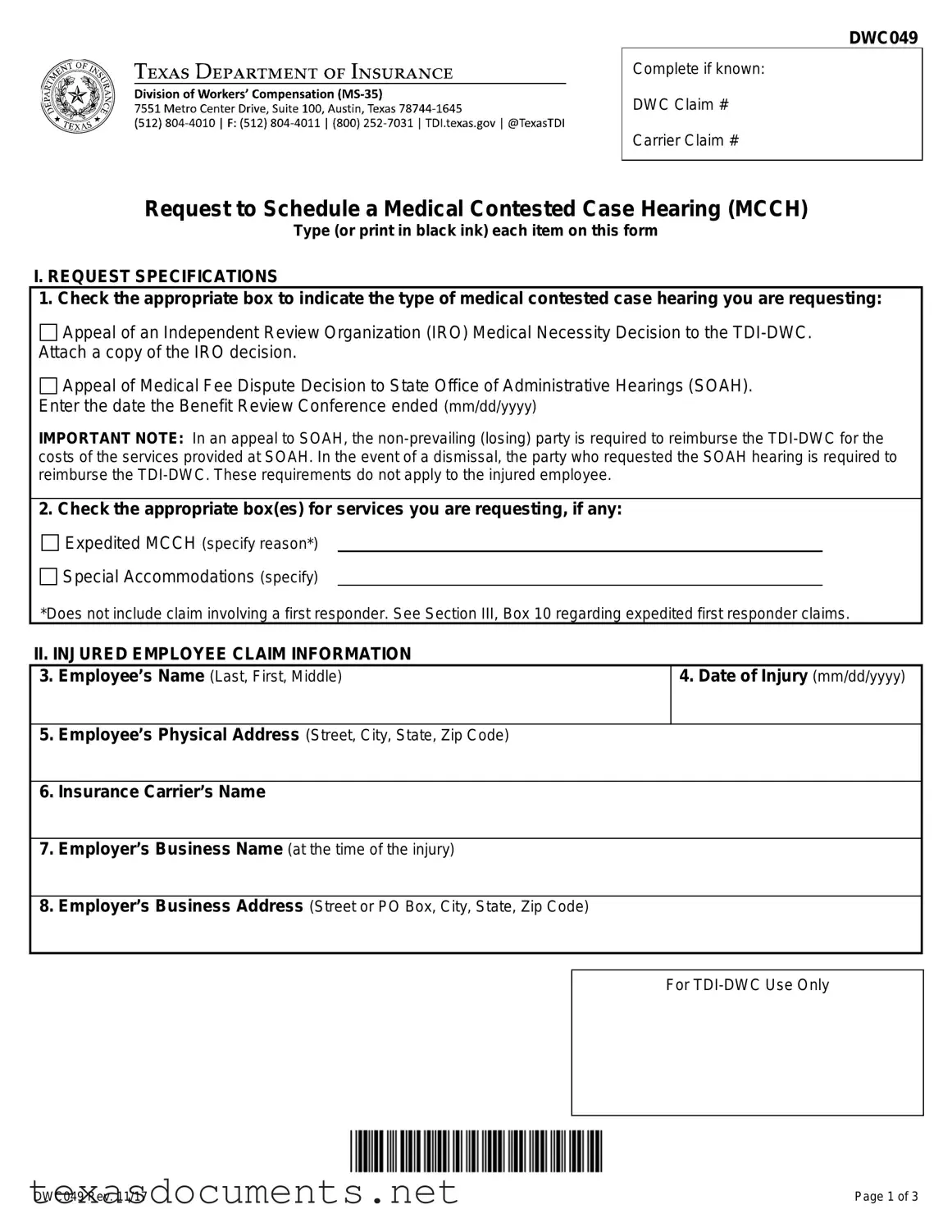 Fill Your Texas Dwc049 Form