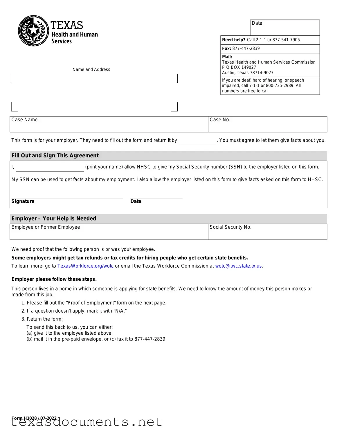 Fill Your Texas Employment Verification Form
