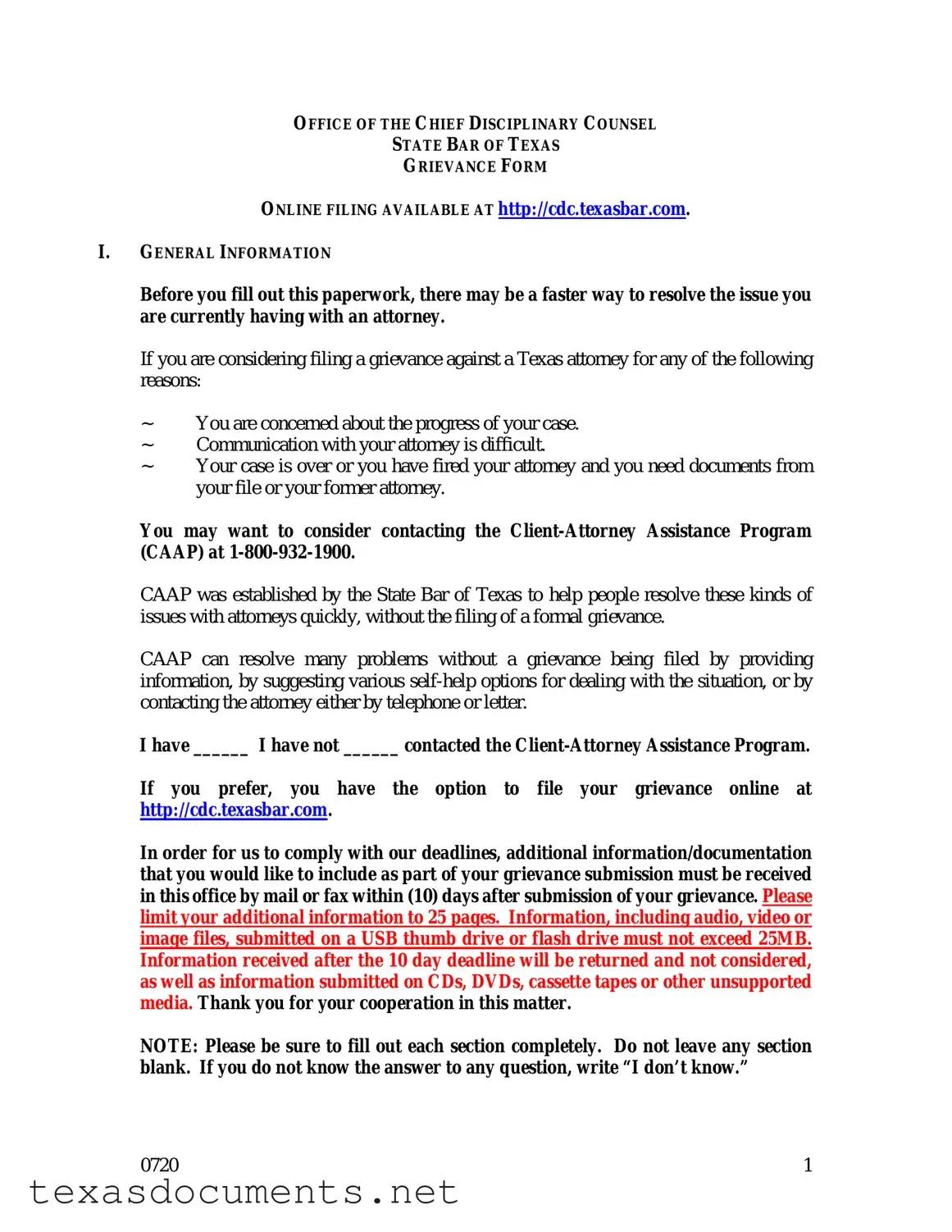 Fill Your Texas Grievance Form