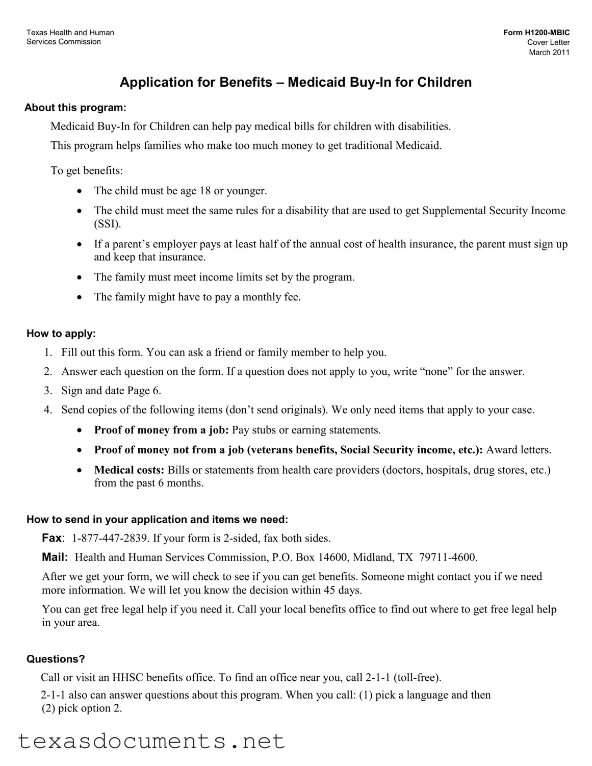 Fill Your Texas H1200 Mbic Form