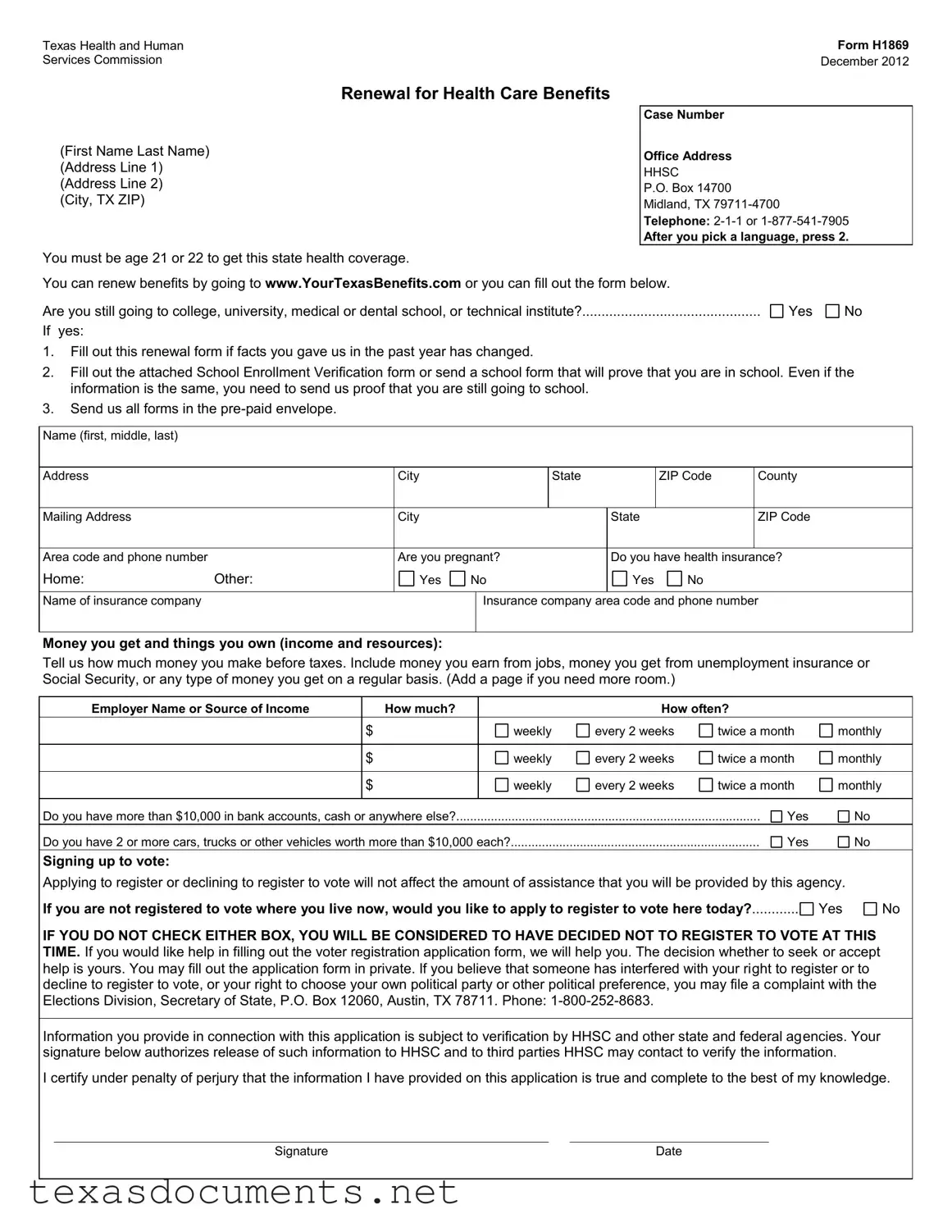 Fill Your Texas H1869 Form