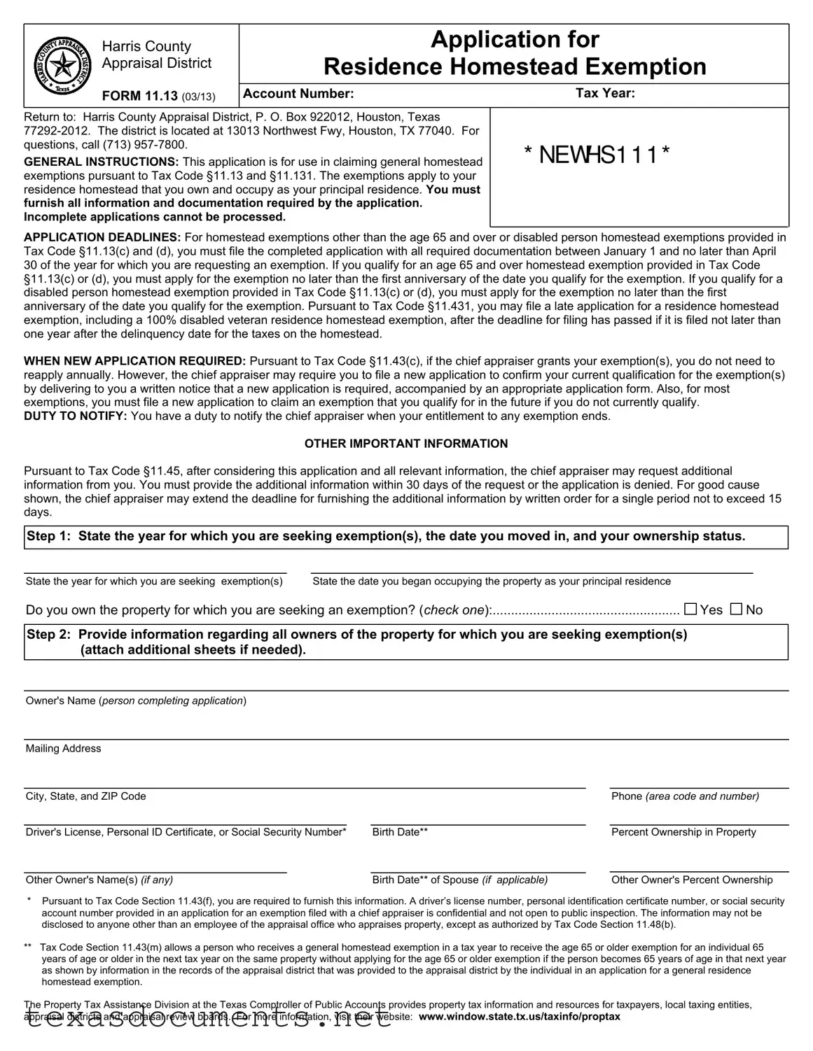Fill Your Texas Homestead Exemption Form