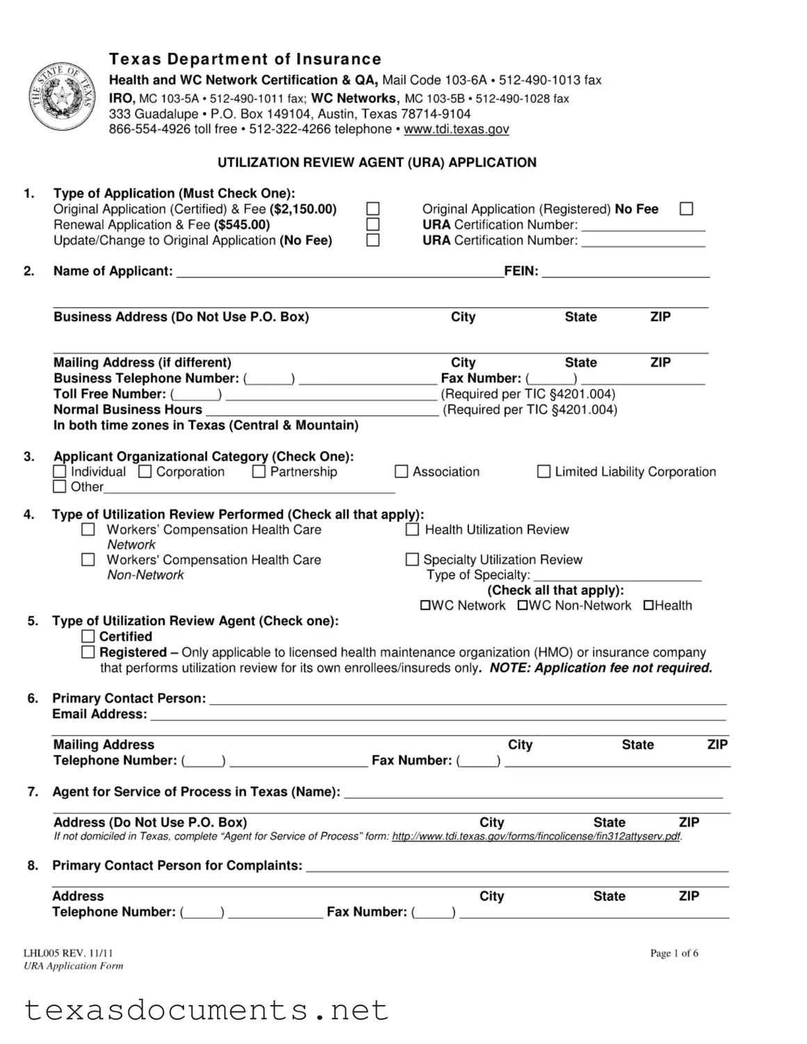 Fill Your Texas Lhl005 Form